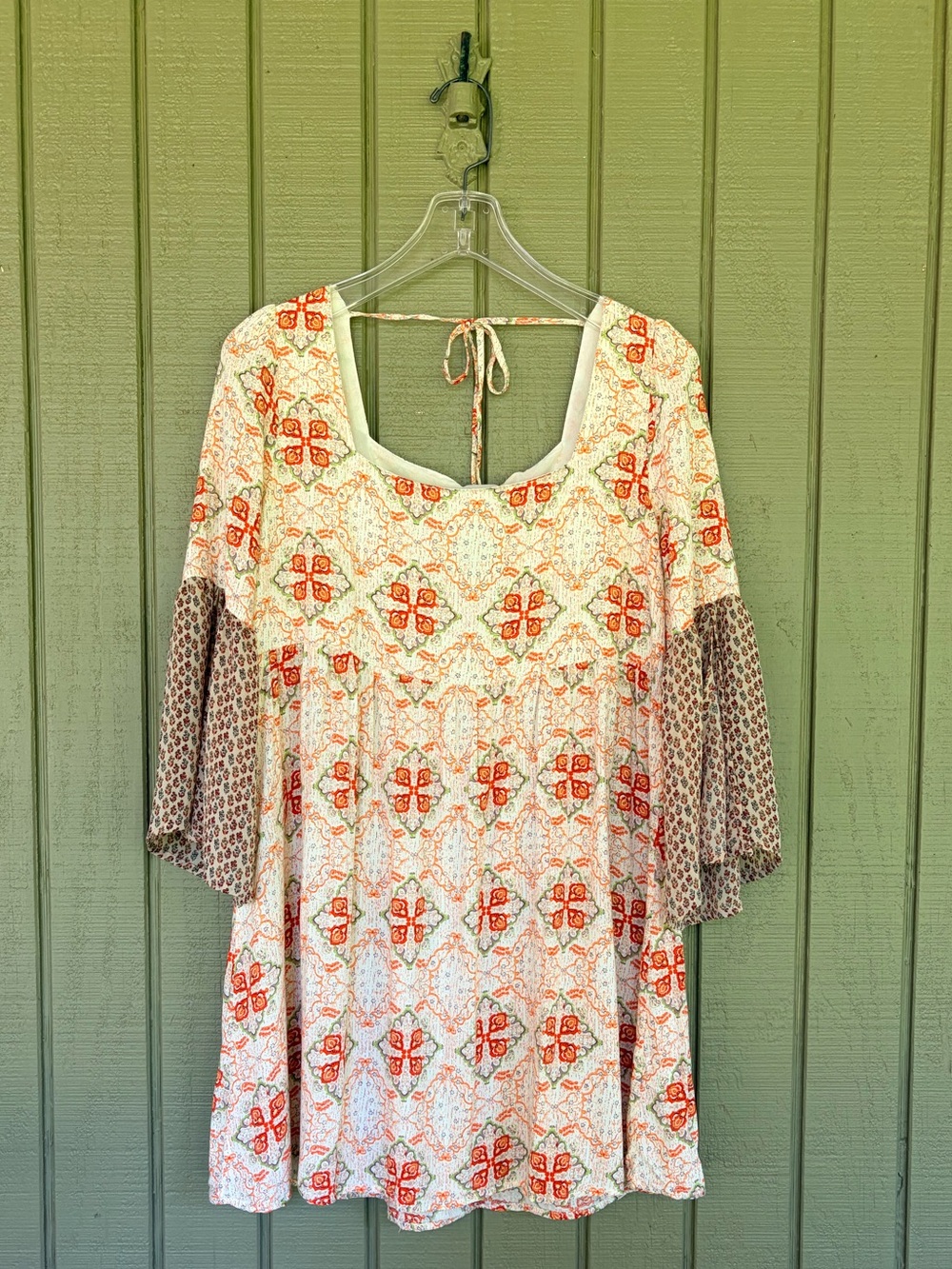 Umgee Boho Floral Medallion Babydoll Tunic Dress Bell Sleeve Small EUC